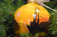 FISHING BOAT hand-painted glass ball ornament